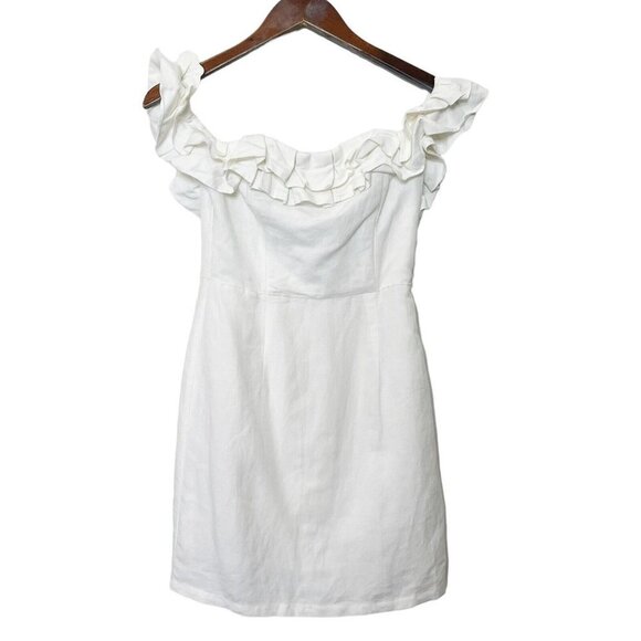 By The Way. New  Off Shoulder Linen Mini Dress Women’s XS Neutral Ruffle - Picture 6 of 10